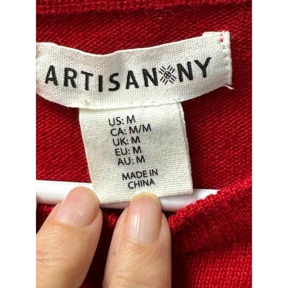 ARTISAN NY Red Reindeer Christmas Sweater Crew Neck Long Sleeve Knit M - Picture 7 of 7